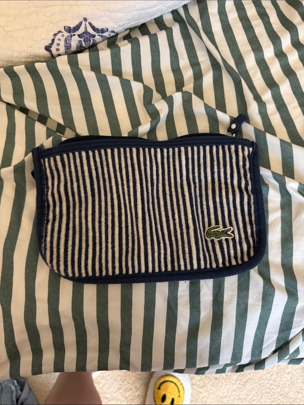 Lacoste Navy & White Striped Cosmetic Pouch with Crocodile Logo